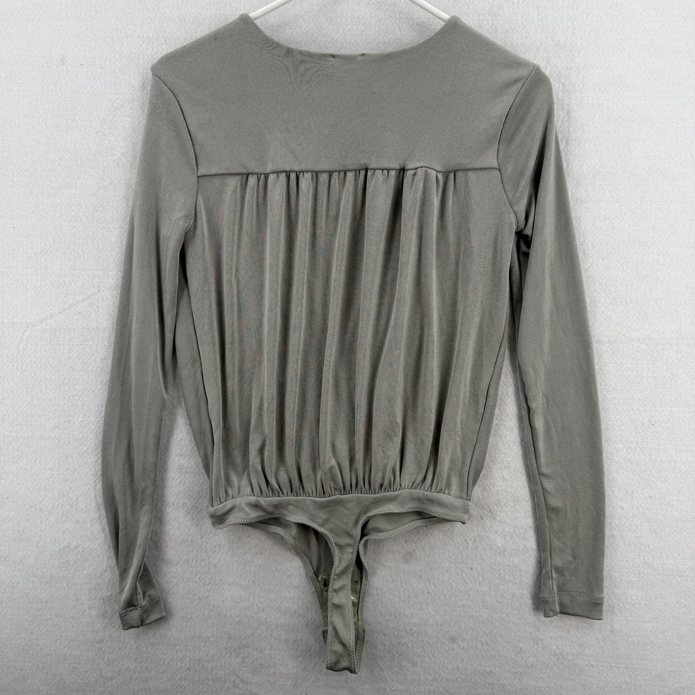 Free People‎ Bodysuit Womens XS Gray Long Sleeve Surplice Wrap Draped Intimately - Picture 2 of 8